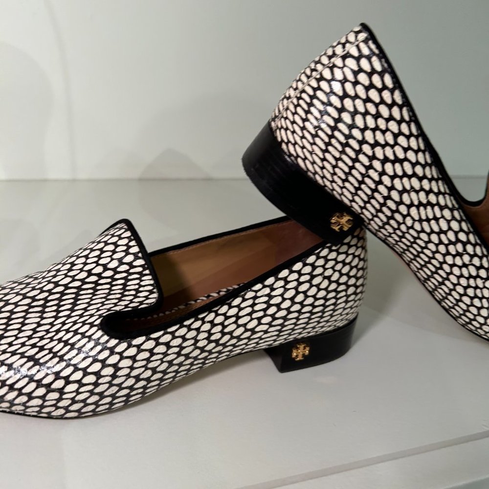 Tory Burch Pascal Loafers- black and white snake skin